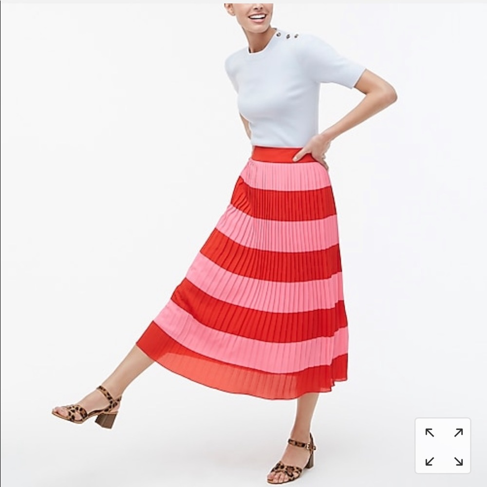 NWT J. Crew Pleated Striped Pink Red Skirt - Picture 1 of 5